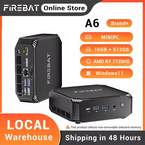 FIREBAT A6 Mini PC AMD Ryzen 7 7735HS LPDDR5 16GB RAM M.2 PCIe 512GB SSD WiFi 6 BT 5.2 2500M LAN Win
