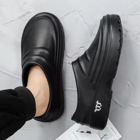 Chef Shoes Men's Summer Waterproof Non-slip Kitchen Shoes One Pedal Men's Green Black Labor Insuranc