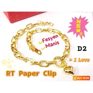 Wing Sing Rantai Gelang Tangan Paper Clip Sauh Saud Licin Fesyen Tulen Emas 916 916 Gold Bracelet