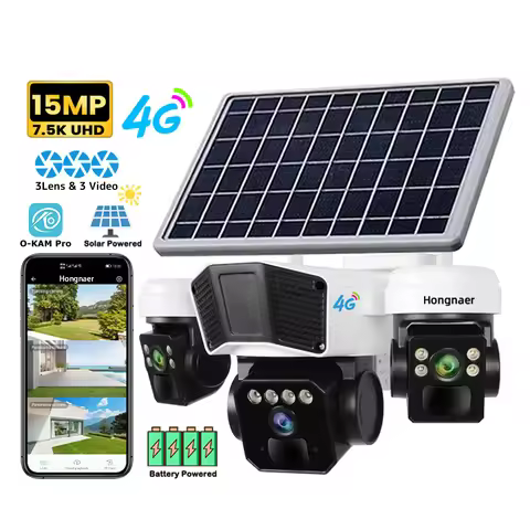 Hongnaer 15MP 3 Lens 4G Wireless Solar Powered Camera O-KAM Pro 4K Outdoor Surveillance CCTV Securit