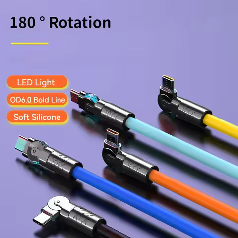 120W 6A Type C to Type C Super Fast Charger Cable 180° Rotating Elbow Type C to USB C Cable Data Cab
