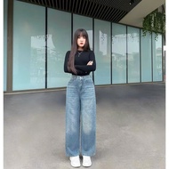 Mushroom loose pants, wide-leg jeans with front zip and elastic back 89-90cm [M76]