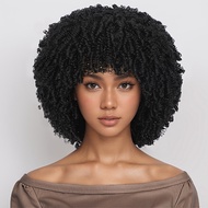 TEMU 10 Inch Short Curly Afro Wig With Bangs For Women- Bouncy Bob Style, High-density Ky2 Wig Heat 