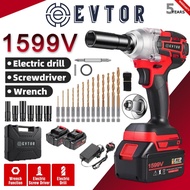 💥Promo💥EVTOR Impact Wrench 1599VF 3in1 Cordless Electric 880N.m 6 Size Impact Wrench Screwdriver Drill Cordless Impact