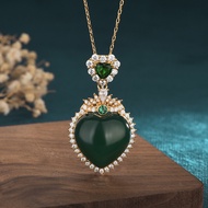 Pure natural ice green chalcedony necklace high-end jade jade pendant for women diamond-set love gol