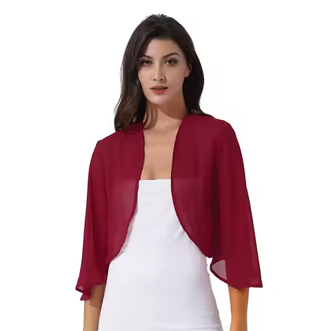 Womens Ladies Wedding Wraps Shrug Bridal Bolero Long Shawl Shawls Cropped Cover Up 3/4 Sleeve Chiffo