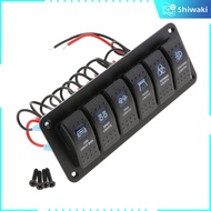 Shiwaki แผงสวิตช์คันโยกควบคุม LED สำหรับรถยนต์เรือเดินทะเล RV 6 Gang เบรกเกอร์