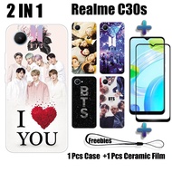 2 IN 1 For Realme C30s Phone Case with Curved Ceramic Screen Protector BTS Design