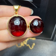 天然波羅的海血珀吊墜 戒指套裝 成色美 s925銀鍍金鑲嵌 戒指活