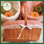 Giỏ mây picnic làn mây có lót vải ren decor du lịch chụp ảnh dã ngoại xinh xắn Phương Vy Decor
