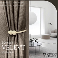 Langsir Europe Velvet 80% Blackout Colour Dark Brown 3D Amboss Texture Hook / Ring Window Curtain