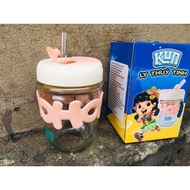 HOHO Glass Cup 350ml With Lid, Kun Straw