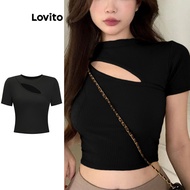 Lovito Elegant T-Shirt Plain Cut Out T-Shirt for Women L96MD079