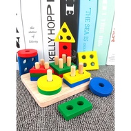 Wooden Educational Toys Kids Montessori Building Blocks Shape Matching Column 1-2-3-4 木制形状配对 Mainan 