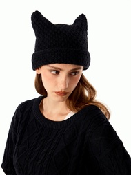 Cider Solid Cat Ear Decor Beanie Hat