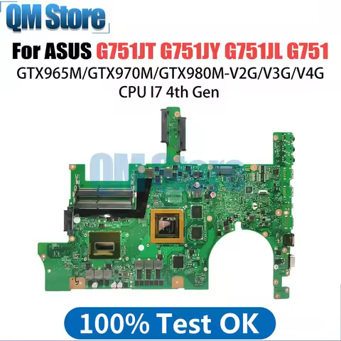 G751J Mainboard For ASUS ROG G751JY G751JT G751JL G751 Laptop motherboard I7 4th Gen CPU GTX965M 2G 