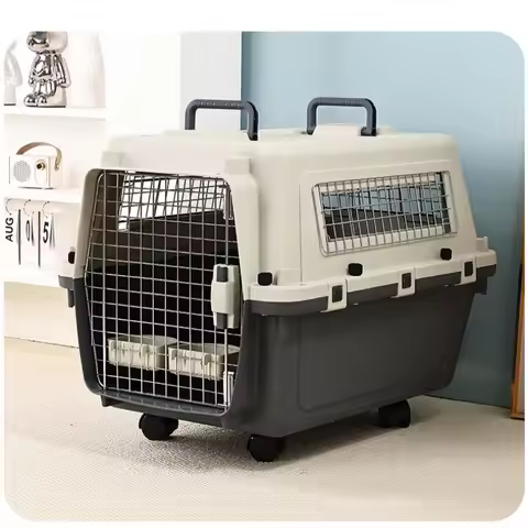 Pet Aviation Case Carrier Rolling Plastic Airline Approved Breathable Pet Cages Wire Door Travel Dog