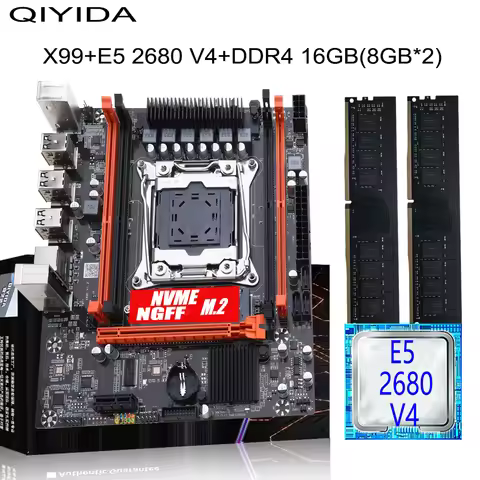 X99 Gaming Motherboard Kit with Xeon E5 2680 V4 DDR4 16GB=8Gx2 RAM M.2 NVME NGFF SATA USB for Deskto