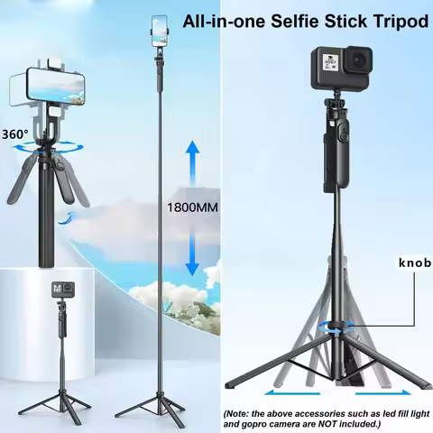 Wireless Selfie Stick Tripod Stand with Remote 1.8m Extendable Tripod Selfie Stick for iPhone Phone 