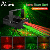 Auoyo RGB Laser Stage Lights 32 Pattern Party Projector Lights DJ Disco Light with music Outdoor Sound Activated Strobe Lights RGB LED Laser ProjectorRemote Control For Birthday Wedding KTV Bar Concert USB Plug