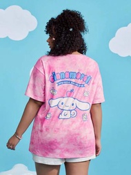 HELLO KITTY AND FRIENDS | SHEIN 夏季款加大尺碼輕鬆字母和卡通粉色爆搖色落肩oversize T恤