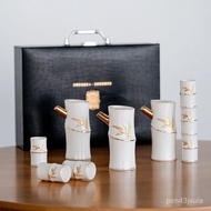 W-I&New Style Bamboo High-end Liquor Glass Set with Jade Porcelain Liquor Decanter and Household 36T