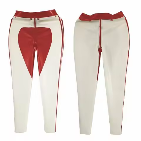Hot Hit Alert! 100% Latex Rubber Pants – White & Red Clash, Tight-Cling Hips, Halloween costume part