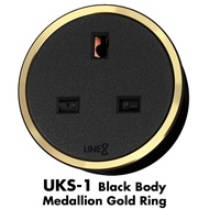 Line8 UKS-1 British Premium Socket Unit, Black Body, Medallion Gold Ring