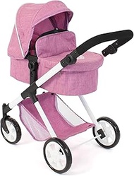 Bayer Chic 2000 2-in-1 Mila Doll's Pram - Jeans Pink - Height Adjustable Handle 39-72 cm - Modern Fr