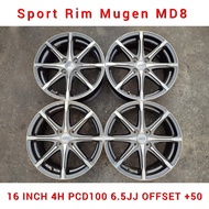 Ori Mugen MD8 Sport Rim 16 Inch 4H PCD100 16 x 6.5JJ Inset +50 For Honda Jazz &amp; Honda City Tmo / Wheel