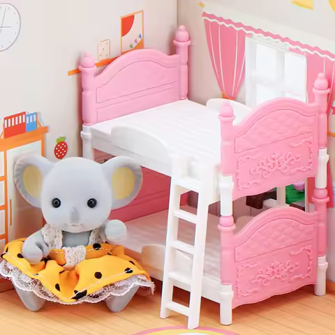 Koala 1/12 Dollhouse Bunk Beds Miniature Bedroom Furniture Ornament Mini Double Bed Dollhouse Create