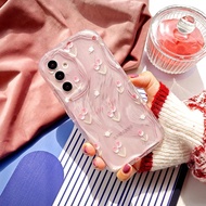 1pc Feather Chiffon Pink Tulip Flower Creative Cute Floral Painted Phone Case, Transparent 3D Wavy F