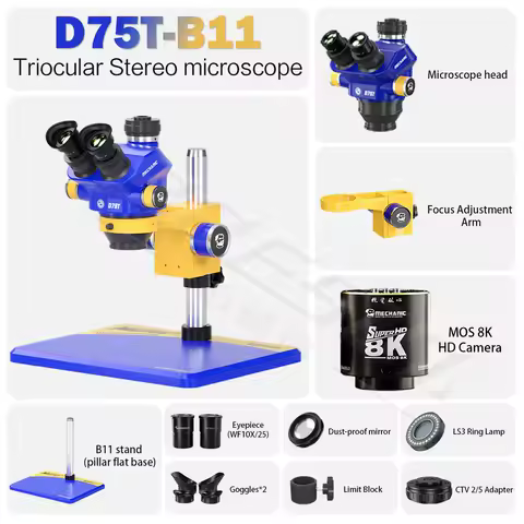 MECHANIC D75T-B11 Trinocular Stereo Microscope HD Electronic Component Magnified 7-50X Continuous Zo