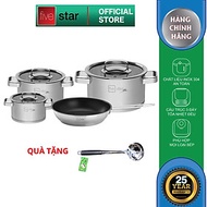 Bộ nồi chảo chống dính inox 304 Fivestar Plus 4 món nắp kính , 3 đáy dùng được bếp từ , hồng ngoại ,