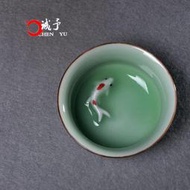 精品 市集 現貨 功夫茶具 泡茶 茶壺 茶杯 茶具組 隨身茶具 龍泉青瓷功夫茶具手繪茶杯鯉魚金魚小魚茶杯主人杯套裝陶瓷品