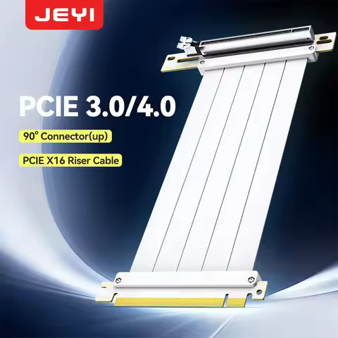 JEYI PCIe 4.0 Riser Cable 90° Adapter, PCIe 3.0/4.0 x16 Extension Cord, EMI Shielded GPU Riser for R