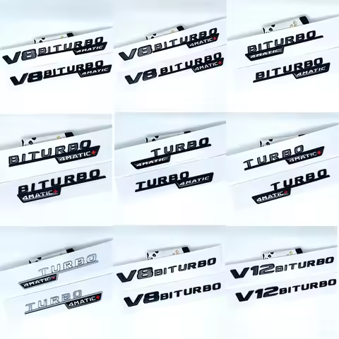 Letter Emblem for Mercedes Benz V12BITURBO V8 BITURBO 4MATIC+ TURBO 4MATIC Car Styling Fender Logo S