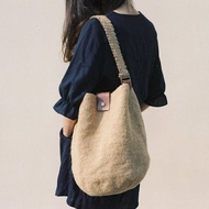 圓底肩背大包包 /原色麻繩編織/