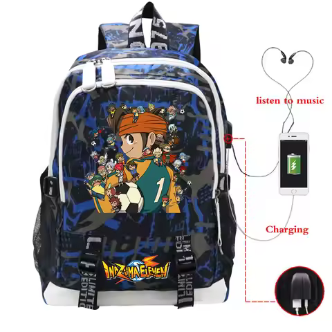 Inazuma Eleven Go Print School Bags Boys Large Capacity Student Backpack Usb Charging Travel Knapsac