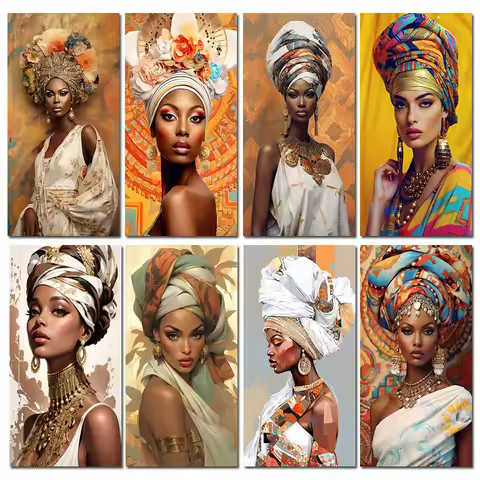 Large Szie African Women 5d DIY Diamond Painting Full Square Round Diamond Mosaic Cross Stitch Fanta