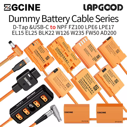 ZGCINE Dummy Battery Cable Series D-Tap USB-C To NPF FZ100 LPE6 LPE17 EL15 EL25 BLK22 W126 W235 FW50