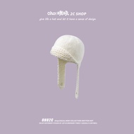 Oho2c/Korean ins Handmade Crochet Wool Hat Female Influencer Autumn Winter Flight Cap Warm Beret Hea