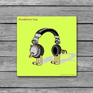 HeadphoneDog手工木框畫布 掛飾 b01.音樂耳機狗 中M: 25x25x2CM