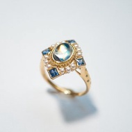 【月光藍夢】CJ Design 原創 彩虹月光石 藍寶石鑽石珍珠戒指