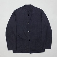 【工工】COMOLI Stand Collar Jacket 藍染夾織日本布蘑菇釦立領罩衫外套