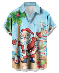 Hodaweisolp Mens Halloween Christmas Shirts Funky Santa Button Down Shirt Printed Short Sleeve Bowli