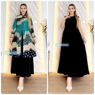 GAMIS BATIK KATUN MODERN KOMBINASI POLOS Jet Black MODEL PISAH JUMBO