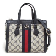 GUCCI OPHIDIA 2way 單肩斜背包 547551 皮革 GG Supreme 帆布 海軍藍