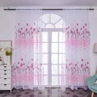 【ready】1 Sheet Window Gauze Rod Pocket Design Pastoral Translucent Beautiful Printing Sheer Curtain Home Decoration