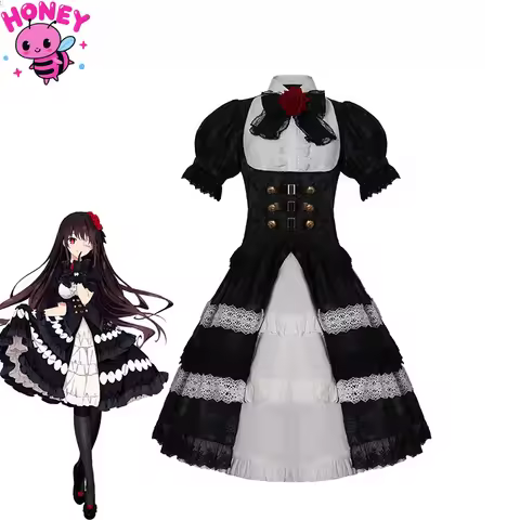 Japanese Anime DATE A LIVE Tokisaki Kurumi Nightmare Cosplay Lolita Style Dress Black Dress Cos Suit